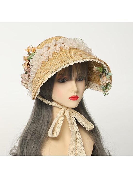 Elegant Victorian Tea Party Sun Hat with Bows & Florals - Brown Straw Accessory main image 5